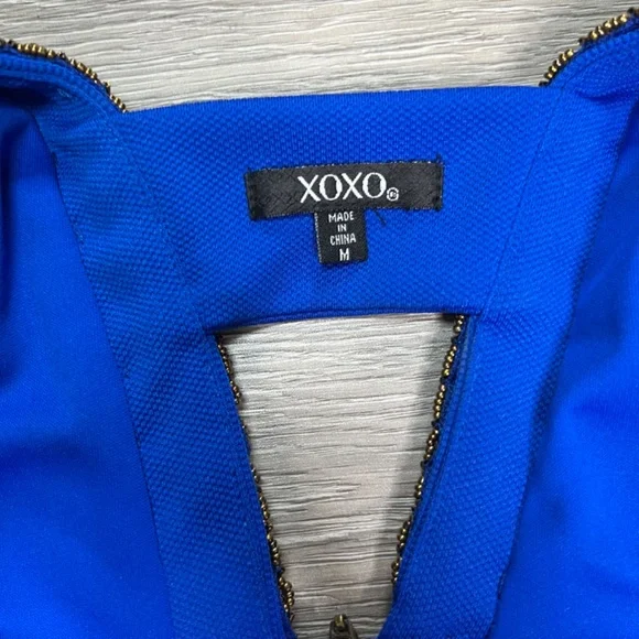 XOXO Fit & Flare, Open Back, Beaded Dress - Blue & Gold - Juniors Sz M (NWOT) - Picture 7 of 9